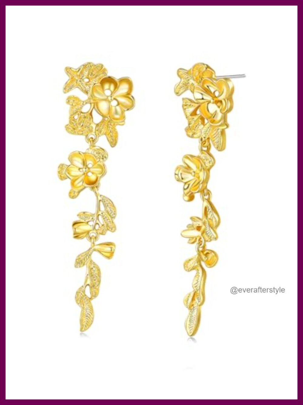 18K Gold Plated Chunky Flower Statement Dangle Earrings